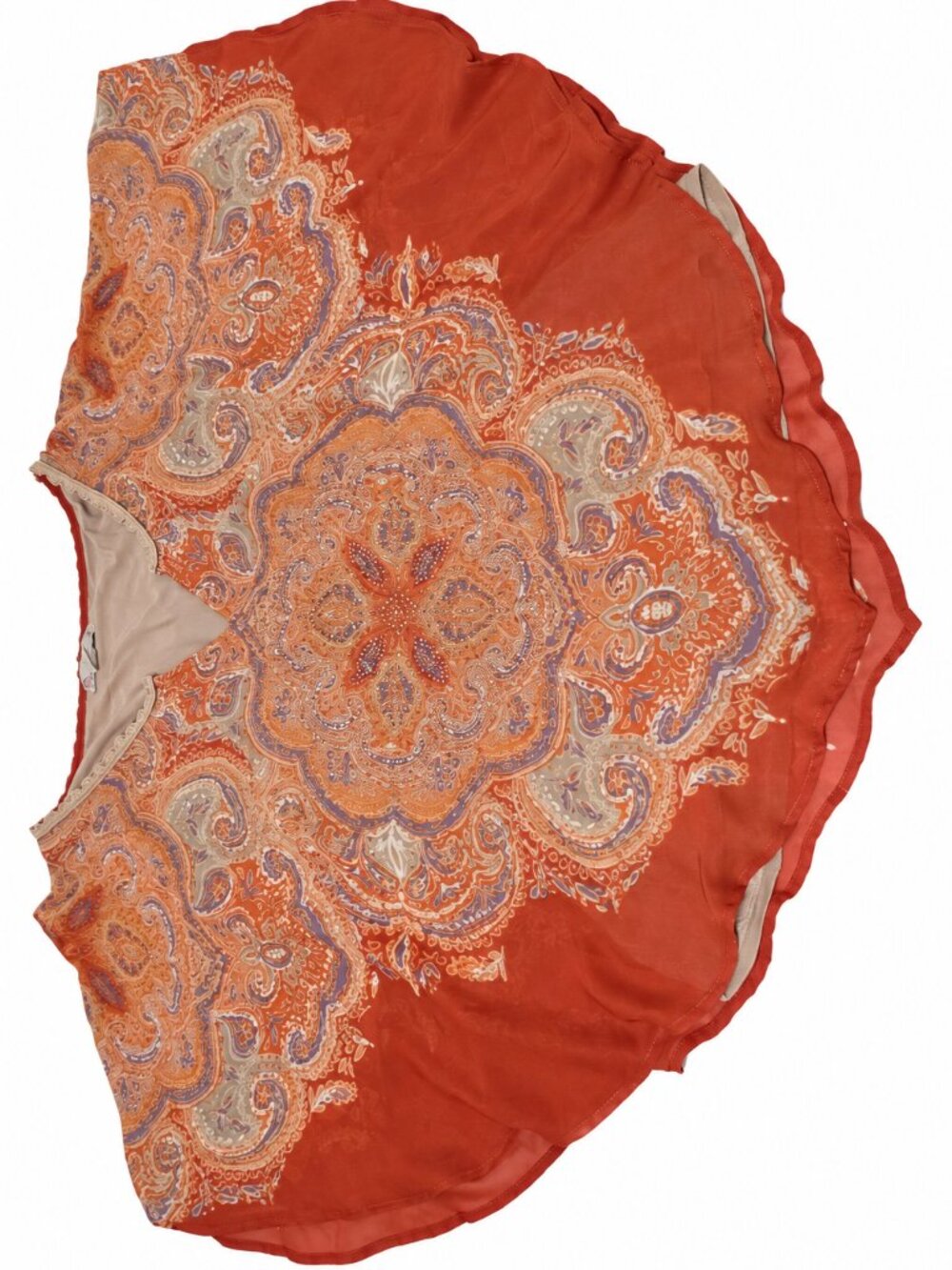 DB Women's Paisley Poncho Blouse Size S Rust Orange Boho Batwing Layered Top